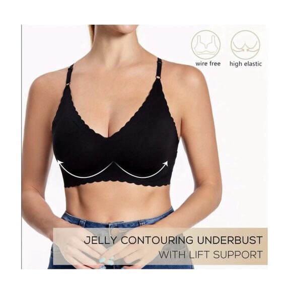 Seamless Soft Padded Red T-Shirt Bra Size M Scallop Trim Adjustable Longline NEW - Picture 3 of 11